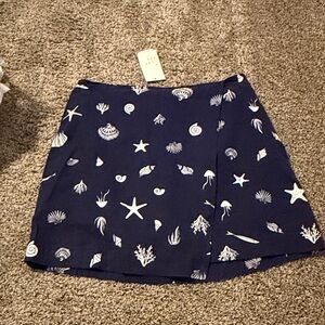 Navy Blue Sea Life Print Skirt